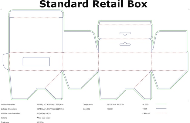 Modello di scatola al dettaglio standard per l'imballaggio dei prodotti