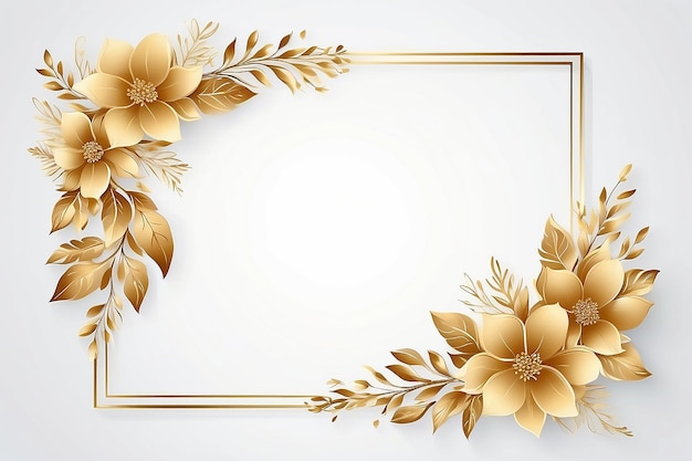 Modello di scheda di cornice floreale Gradiente dorato su sfondo bianco Illustrazione di design vettoriale per schede di matrimonio Bunner Decorazione degli angoli rettangolari dei lati