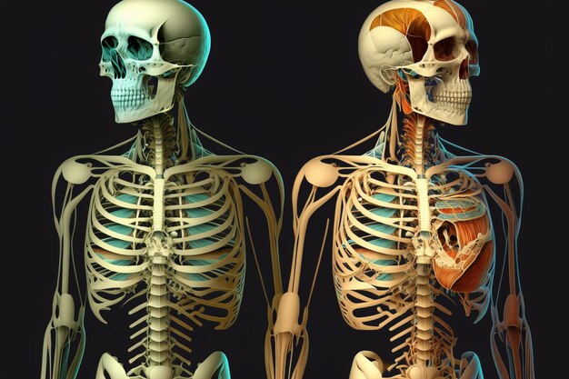 Modello di scheletro umano per la scienza dell'anatomia medica Concetto di clinica medica