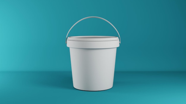 Modello di secchio bianco su sfondo turchese rendering 3D
