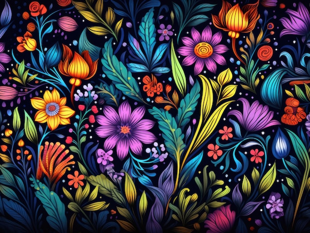 Modello di sfondo floreale nello stile della natura colorata dei cartoni animati