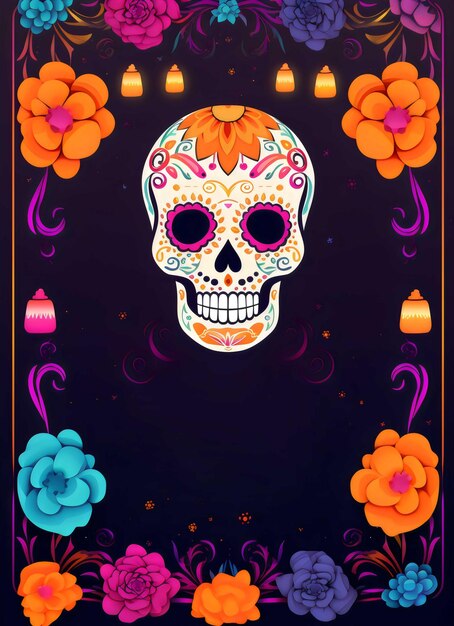 Modello di sfondo piatto dia de muertos vettoriale generato da Ai