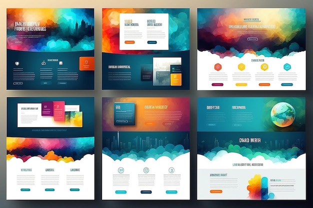 Modello di sito web di una pagina e diversi disegni di intestazione con sfondi sfocati