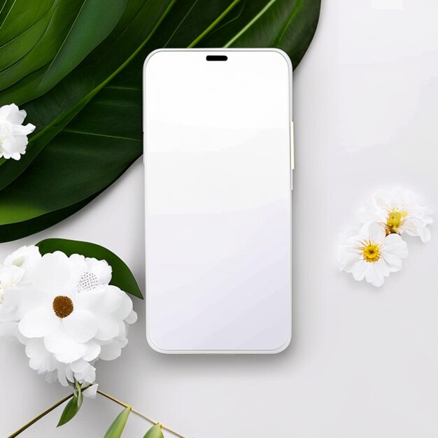 Modello di smartphone con fiori bianchi