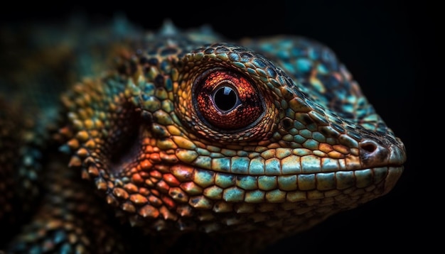 Modello di squame multicolori della coda di geco sullo sfondo della foresta pluviale tropicale generato dall'intelligenza artificiale