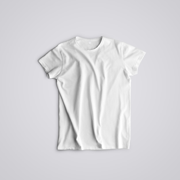 Modello di stoffa. T-shirt vuota spiegata con ombre che si trovano sullo sfondo dello studio. Vista dall'alto. Mockup pronto per l'uso nel tuo design.