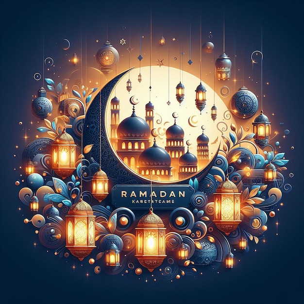modello di striscione sociale di Ramadan kareem con lanterne religiose e islamiche