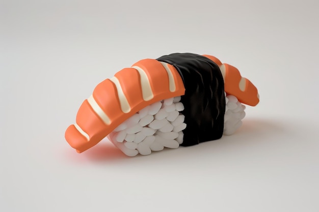 modello di sushi in miniatura 3D su sfondo bianco