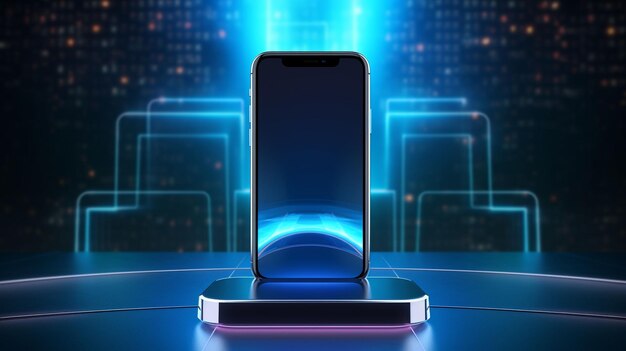 modello di telefono cellulare vettoriale 3d sul podio futuristico