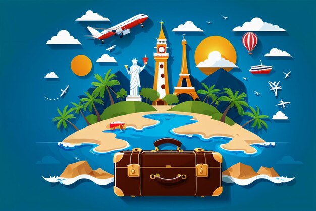 modello di tour di vacanza di viaggio con illustrazione di cartoni animati