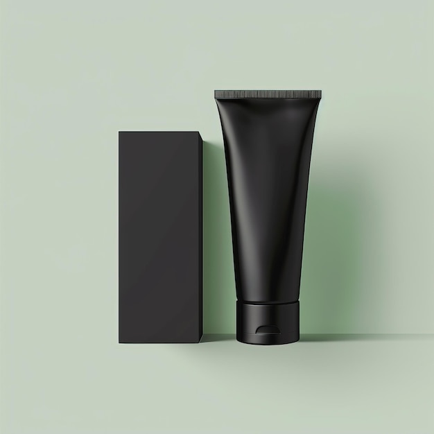 Modello di tubo cosmetico nero vuoto su sfondo verde rendering 3D