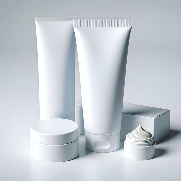 Modello di tubo di trucco cosmetico generativo AI con concetto di cura della pelle su sfondo bianco