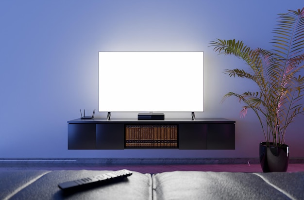 modello di tv in un soggiorno con divano