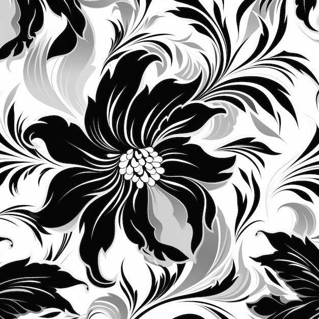 Modello florale dinamico nero e bianco senza cuciture per l'arredamento della stanza
