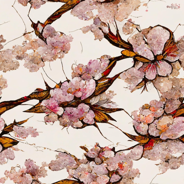 Modello floreale sakura senza cuciture di tiraggio della mano dell'annata