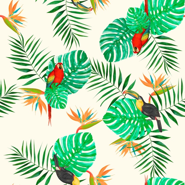 Modello Foglie tropicali foglie di piante esotiche della giungla stampa floreale senza cuciture su sfondo blu