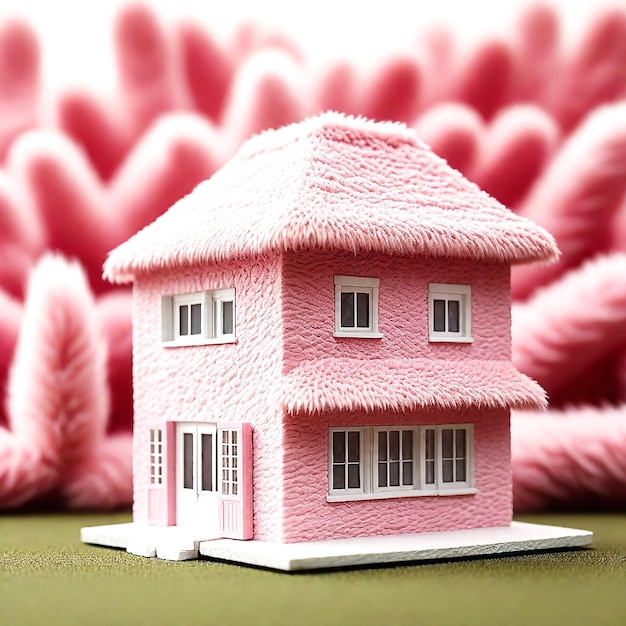 Modello in miniatura rosa di una casa moderna