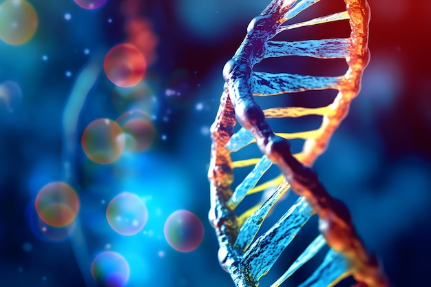 Modello ingrandito dell'elica del DNA vivido con segni colorati