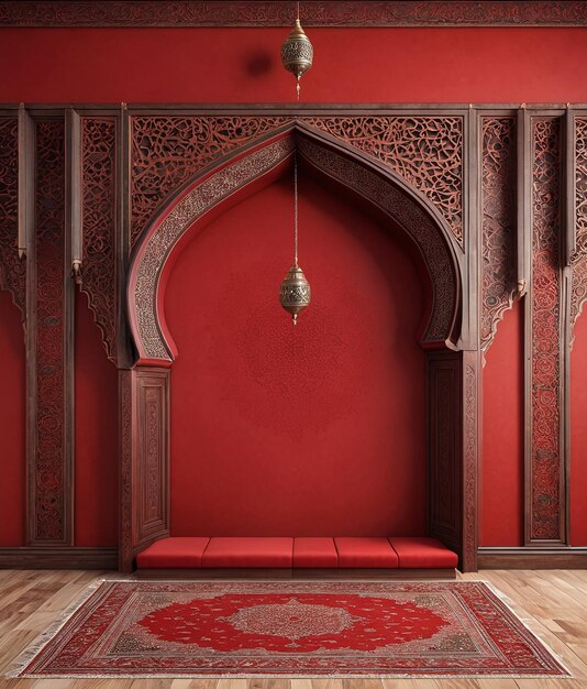 modello islamico consistenza carta da parati sfondo stand sfondo una stanza rossa con una parete rossa e in legno