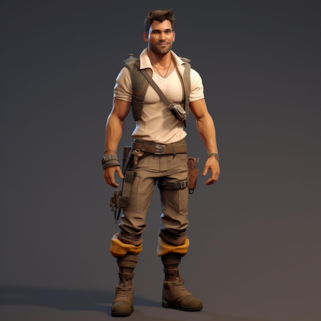 Modello maschile del personaggio di Fortnite nello stile di Richard Schmid