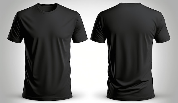 Modello mockup camicia nera vuota per AI generativa vista anteriore e posteriore
