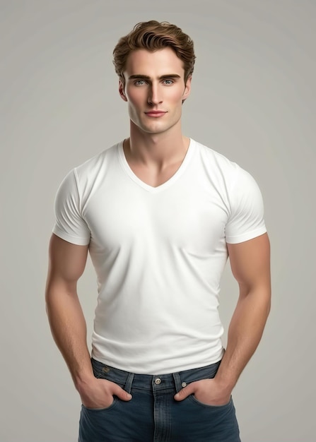 Modello mockup tshirt bianca Illustrazione dell'IA generativa