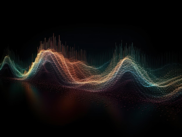 Modello moderno di strisce colorate d'onda su sfondo nero