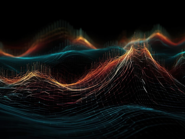 Modello moderno di strisce colorate d'onda su sfondo nero