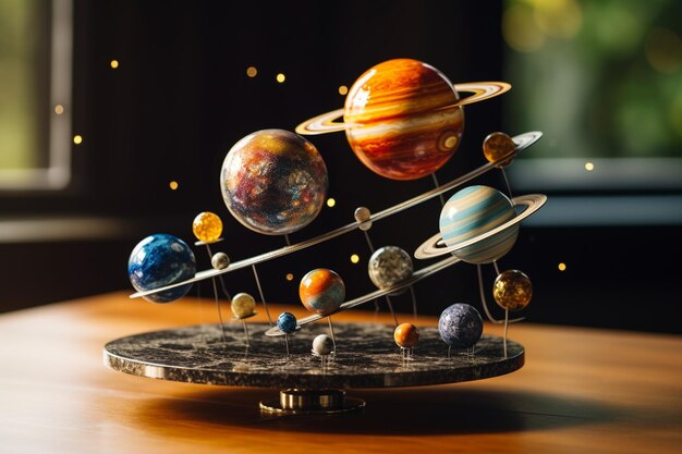 Modello olografico del sistema solare con pianeti in orbita e astronomia della fascia di asteroidi