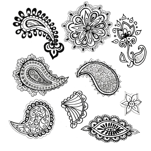 modello paisley folk patern illustrazione grafica disegnata a mano