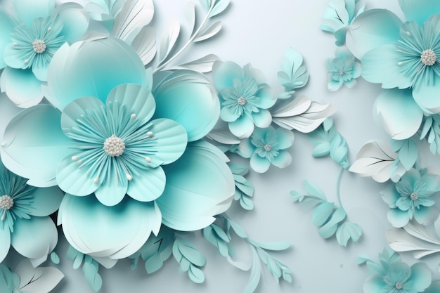 Modello pastello cyan di disegni di fiori con foglie e petali ar 32 v 52 Job ID 0ea2d909892443b286a918e35a7aa733