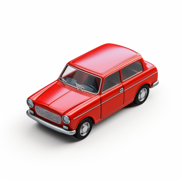 Modello realistico di auto retrò rossa su sfondo bianco