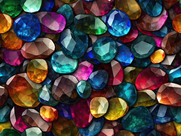 Modello senza cuciture con gemme multicolori texture wallpaper design di sfondo IA generativa