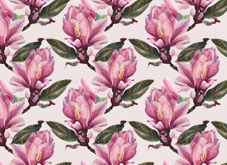 Foto modello senza cuciture con magnolia su sfondo bianco