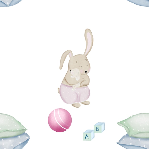 modello senza cuciture coniglietti mamma e bambino simpatico motivo infantile con coniglietti cuscini palloncini palla