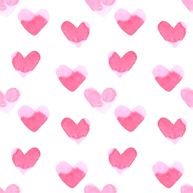 Modello senza cuciture cuore disegnato a mano Cuore rosa acquerello su sfondo bianco