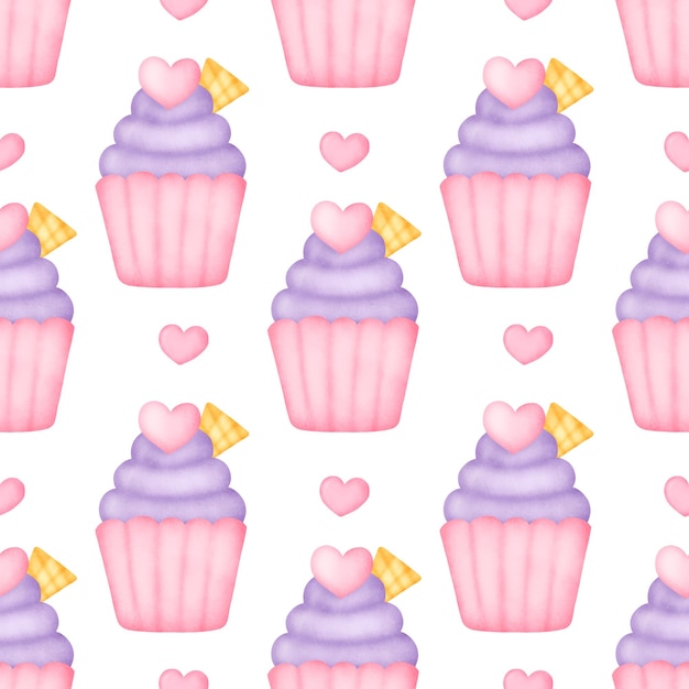 Modello senza cuciture cupcake di San Valentino