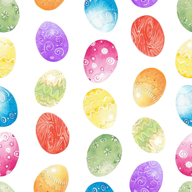 Modello senza cuciture delle uova di Pasqua 3. Uova multicolori su fondo bianco