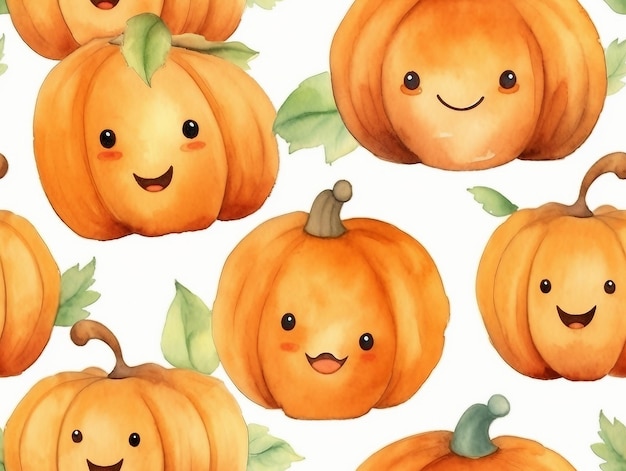 Modello senza cuciture di carino zucca di halloween stile acquerello