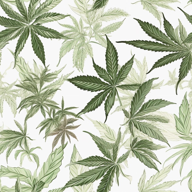 Modello senza cuciture di foglie di cannabis verde su sfondo bianco