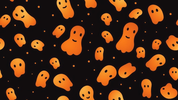 modello senza cuciture di halloween con fantasmi arancioni su sfondo nero