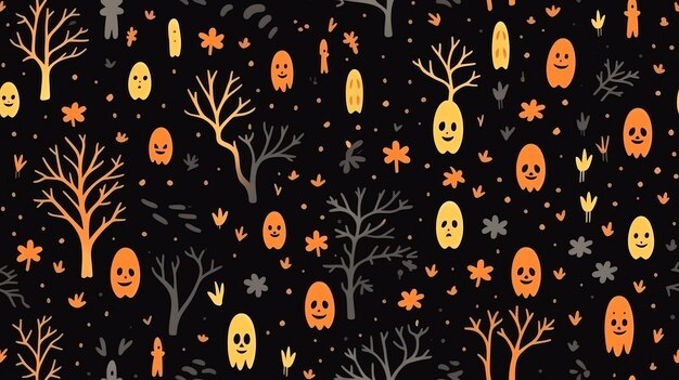 Modello senza cuciture di Halloween con fantasmi e alberi