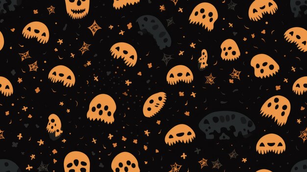 modello senza cuciture di Halloween con teschi e stelle di fantasmi su sfondo nero