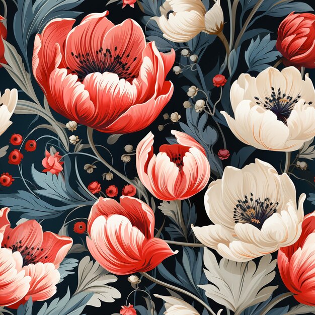 Modello senza cuciture Fiore di tulipano stile vintage AI generato