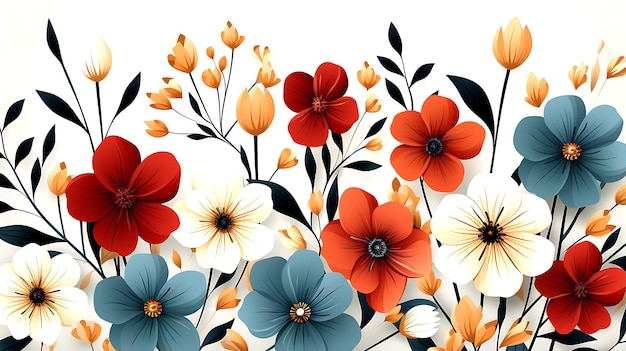 modello senza cuciture minuscolo fiore e foglie sfondo bianco stile giocoso colore vettore styleillustrazione