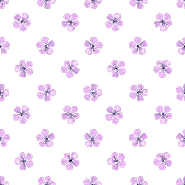 Modello senza giunture di fiori di ciliegio astratto viola Acquerello disegnato a mano isolato su sfondo bianco Carta da parati in tessuto tessile per banner da regalo