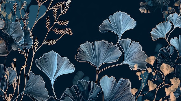 modello senza saldatura con foglie di ginkgo Illustrazione disegnata a mano AI generativa