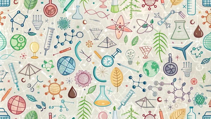 Foto modello senza soluzione di continuità con elementi scientifici e naturali
