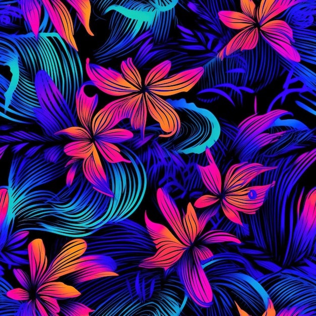 modello tropicale di fiori in colori al neon