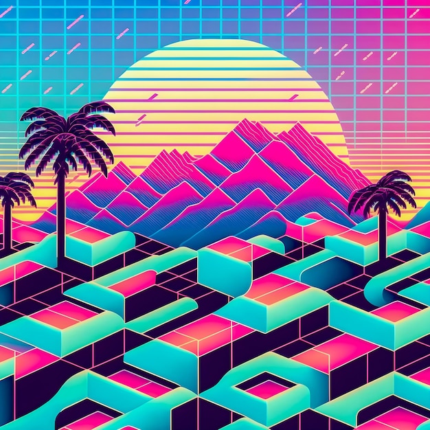 Modello Vaporwave illustrazione di sfondo in stile anni '80 e '90